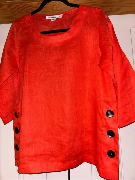 Caroline Rose Orange Linen-Blend Button-Detail Tunic - Picture 4 of 6